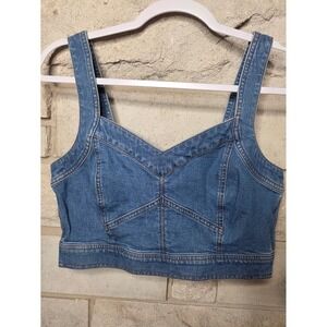 Madewell Womens Denim Bustier Crop Top Medium Wash Blue Size 4 Cotton Hemp Blend